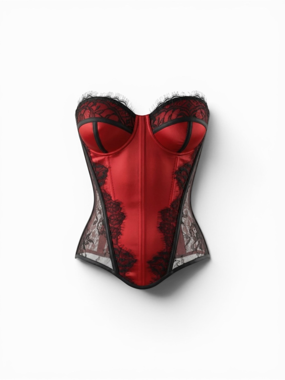 Red Satin Corset | Lace Bustier | Waist Cincher | Handmade Shaping Corset
